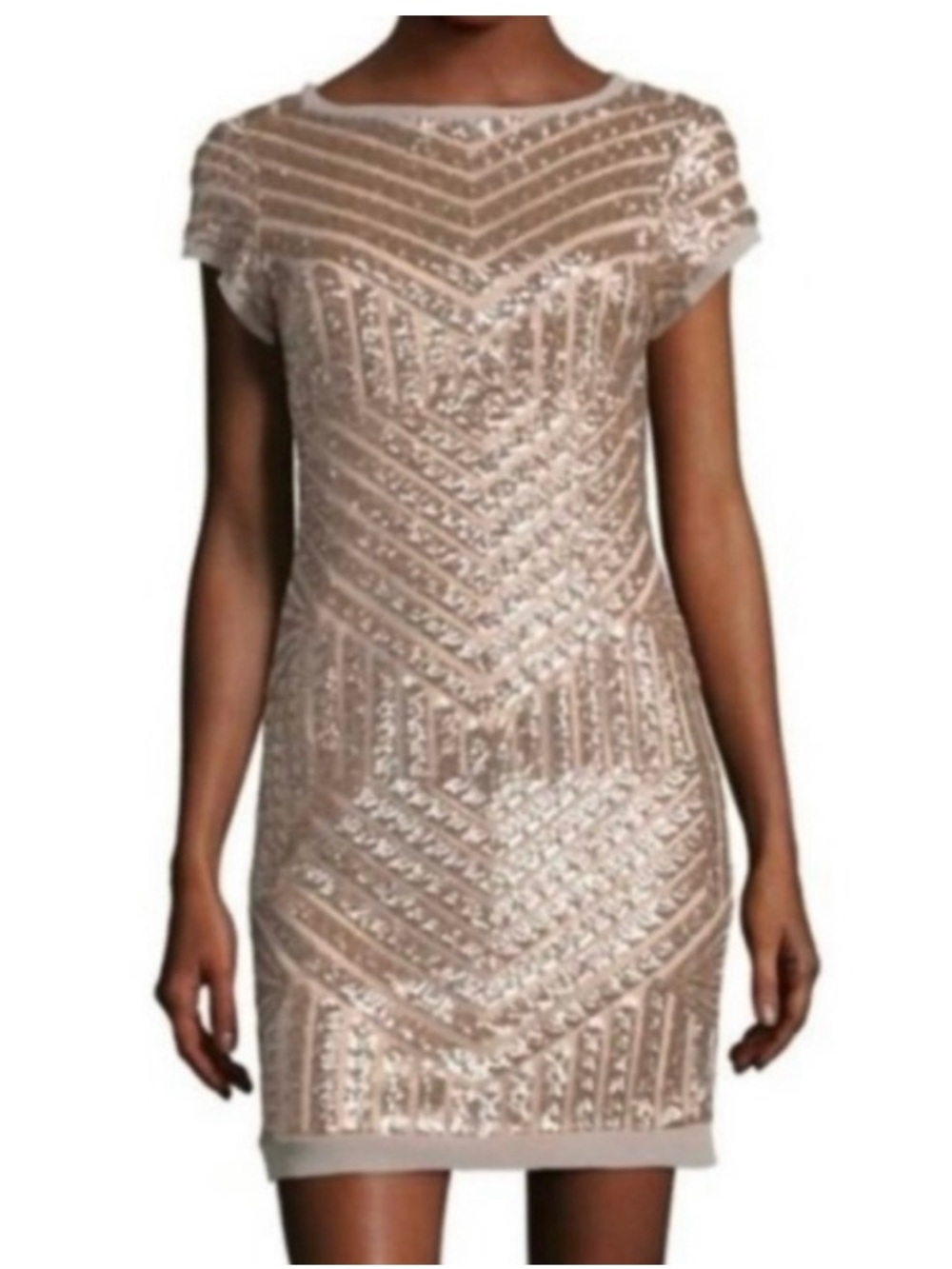 NWT Vince Camuto Champagne Gold Sequin Geo Mini Dress - sz 8 - Picture 2 of 11
